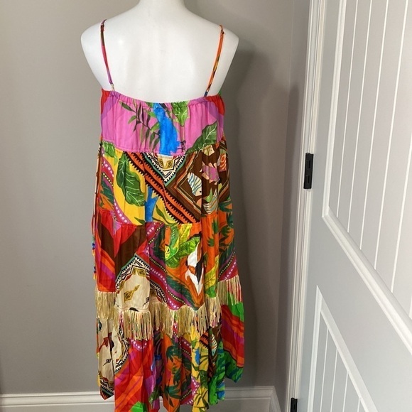 Farm Rio Anthropologie Dress Palila Tropical Printed Fringe Casual Midi Sz S NEW - Picture 11 of 16